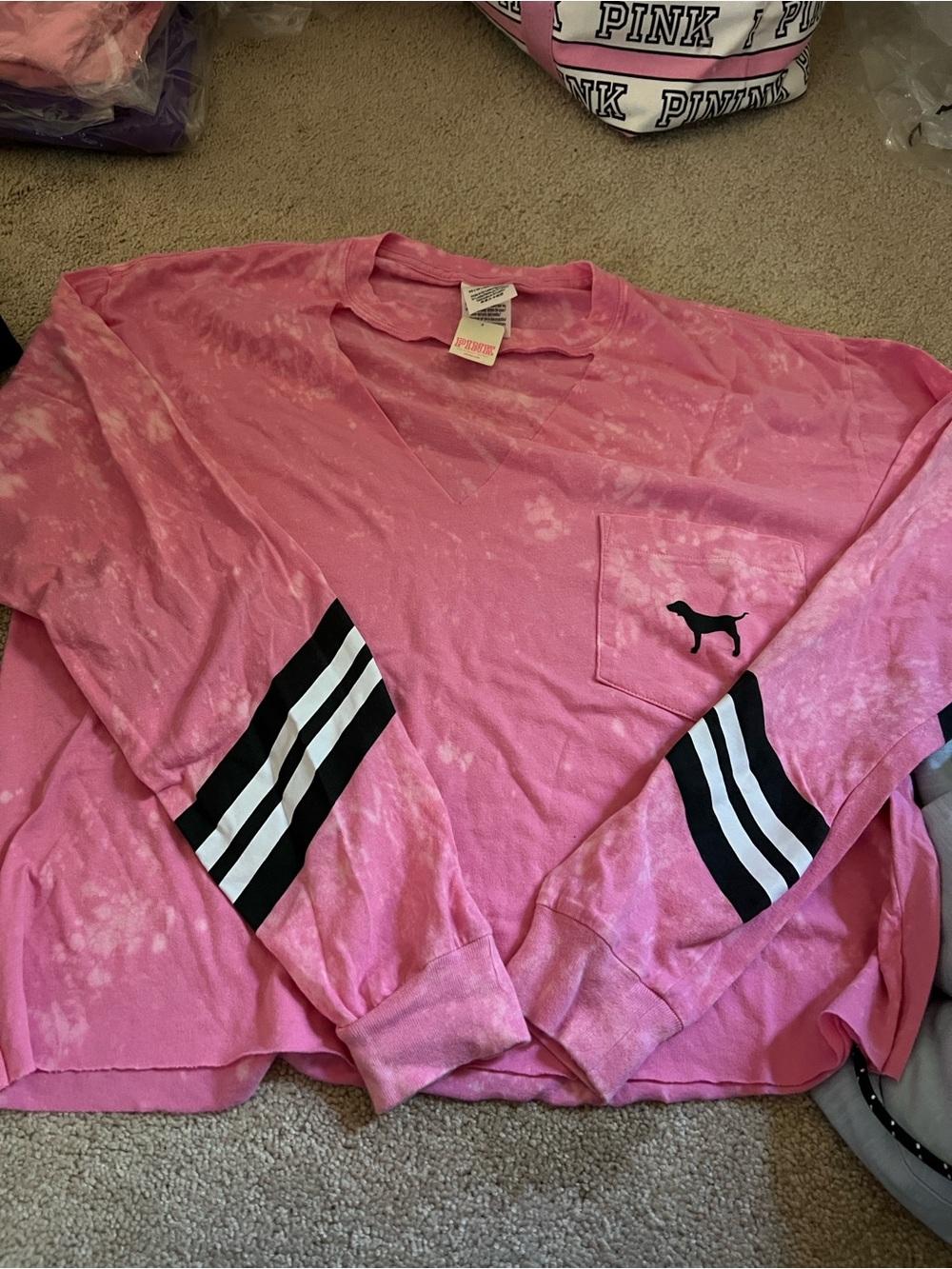 PINK VS CAMPUS LONG SLEEVE CROPPED TEE SZ XS